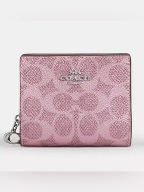 Coach Snap Wallet And Picture Frame Charm In Signature Canvas CCL93 Pink No box